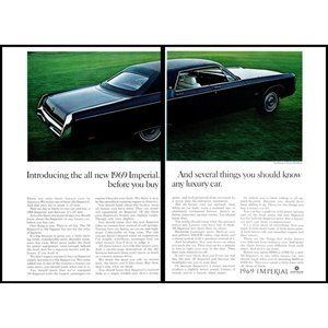1969 Chrysler Imperial Black Le Baron Hardtop Vintage Print Ad Classic Car Decor